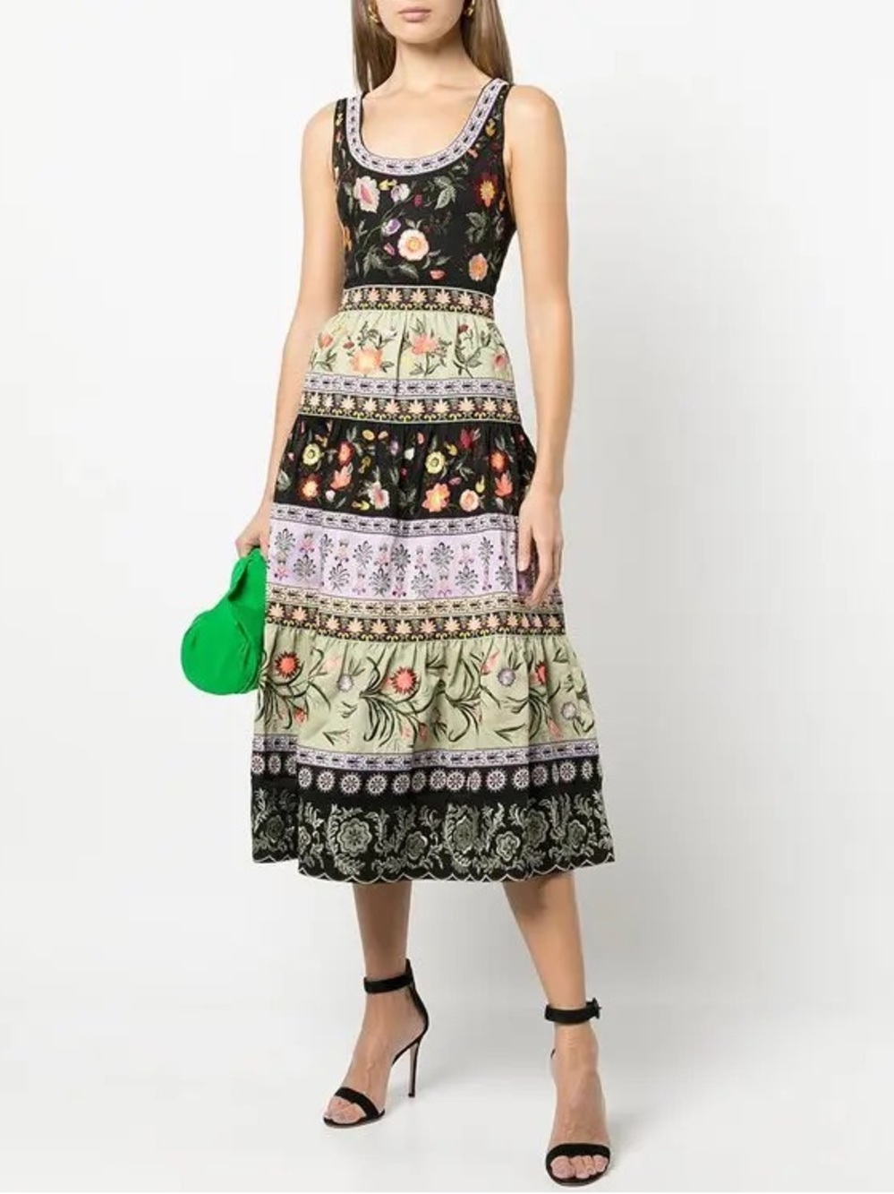 Alice + Olivia Arya Embroidery Floral Multicolor Sleeveless Midi Dress